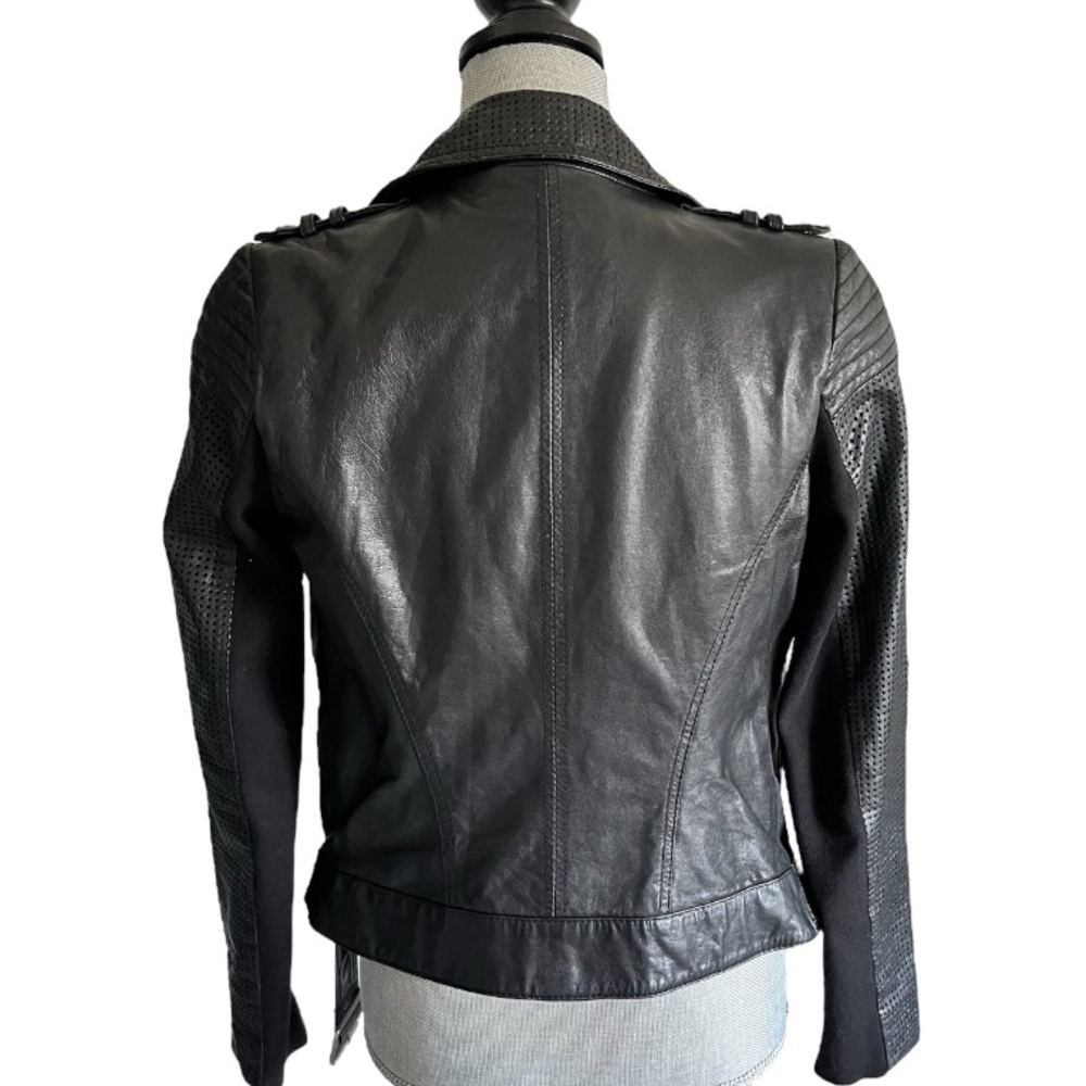 BGBC Black Belted Leather Motorcycle Woman Jacket XS - Picture 2 of 13